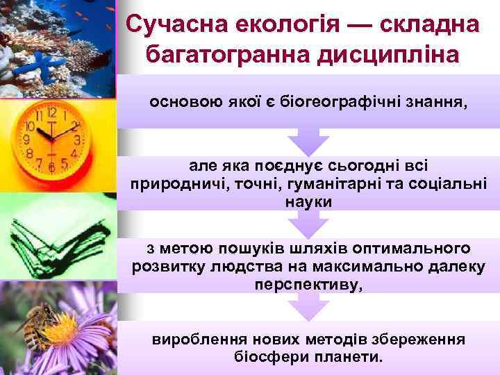 Сучасна екологія — складна багатогранна дисципліна основою якої є біогеографічні знання, але яка поєднує