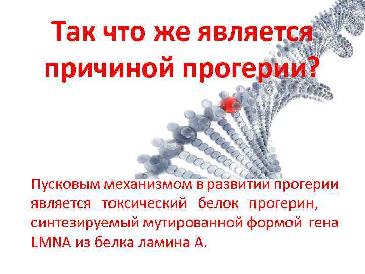 Так что же является причиной прогерии? Пусковым механизмом в развитии прогерии является токсический белок