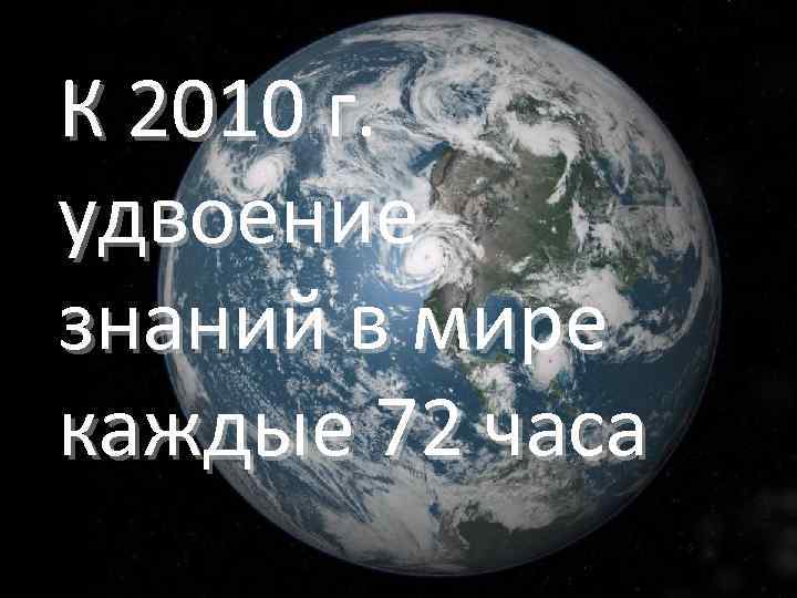 К 2010 г. удвоение знаний в мире каждые 72 часа 