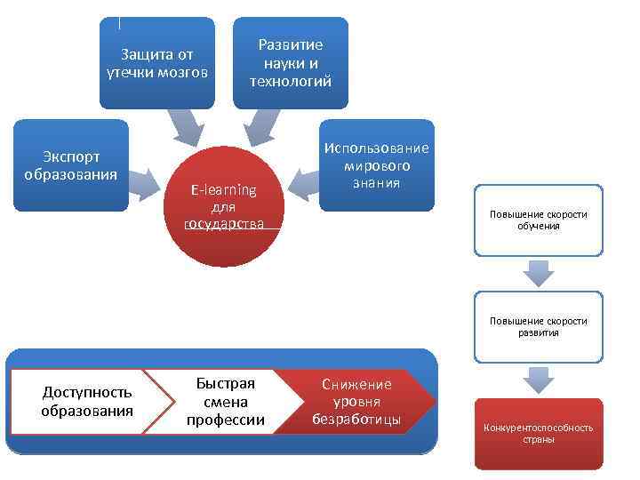 Защита от утечки мозгов Экспорт образования Развитие науки и технологий E-learning для государства Использование