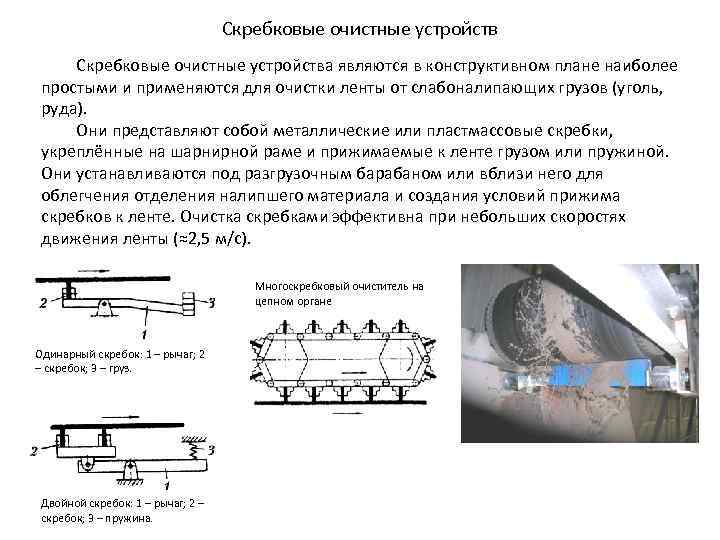 Скребковые очистные устройства являются в конструктивном плане наиболее простыми и применяются для очистки ленты