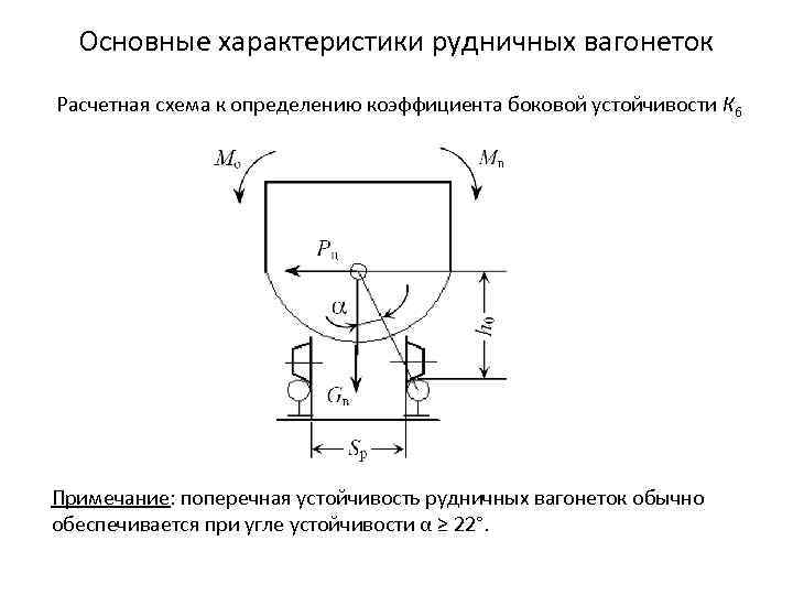 Основные характеристики рудничных вагонеток Расчетная схема к определению коэффициента боковой устойчивости Кб Примечание: поперечная