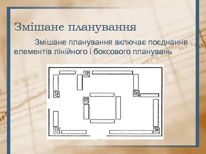 Змішане планування включає поєднання елементів лінійного і боксового планувань 