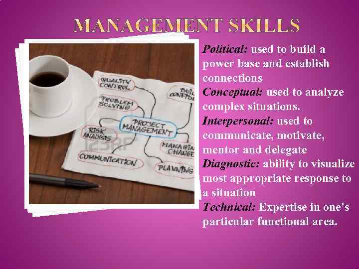 Political: used to build a power base and establish connections Conceptual: used to analyze