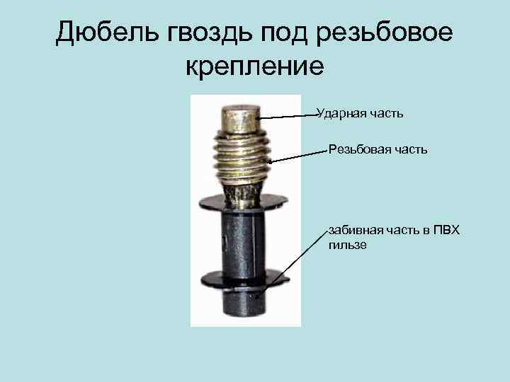 Дюбель гвоздь под резьбовое крепление Ударная часть Резьбовая часть забивная часть в ПВХ гильзе