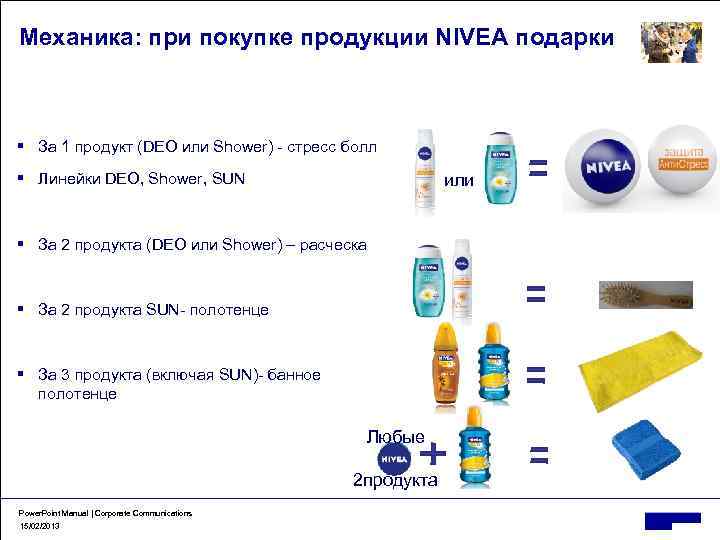 Механика: при покупке продукции NIVEA подарки § За 1 продукт (DEO или Shower) -