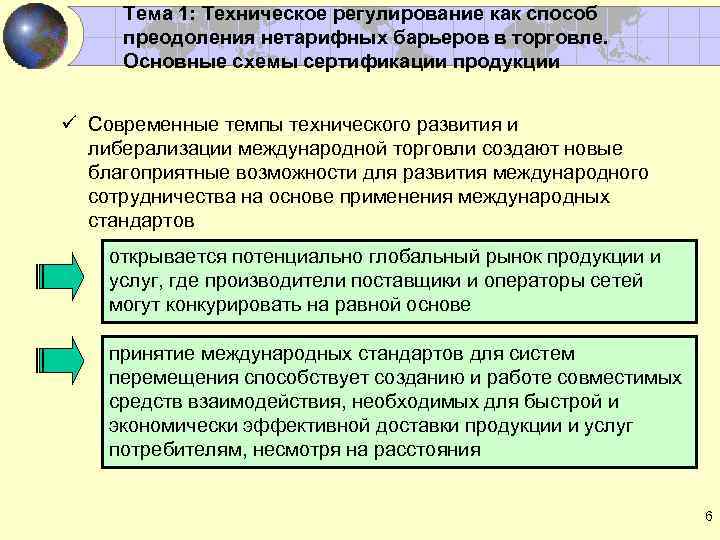 Тема 1: Техническое регулирование как способ преодоления нетарифных барьеров в торговле. Основные схемы сертификации