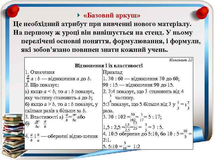  «Базовий аркуш» Це необхідний атрибут при вивченні нового матеріалу. На першому ж уроці