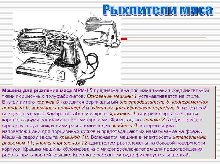 Схема машина для рыхления мяса