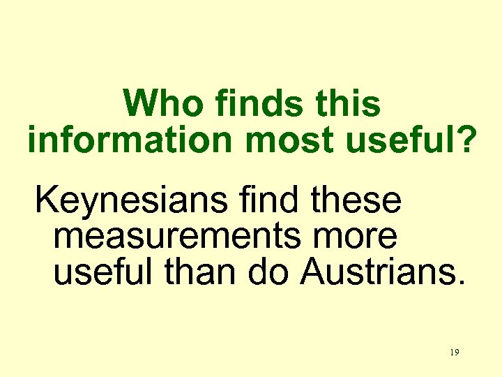 Who finds this information most useful? Keynesians find these measurements more useful than do