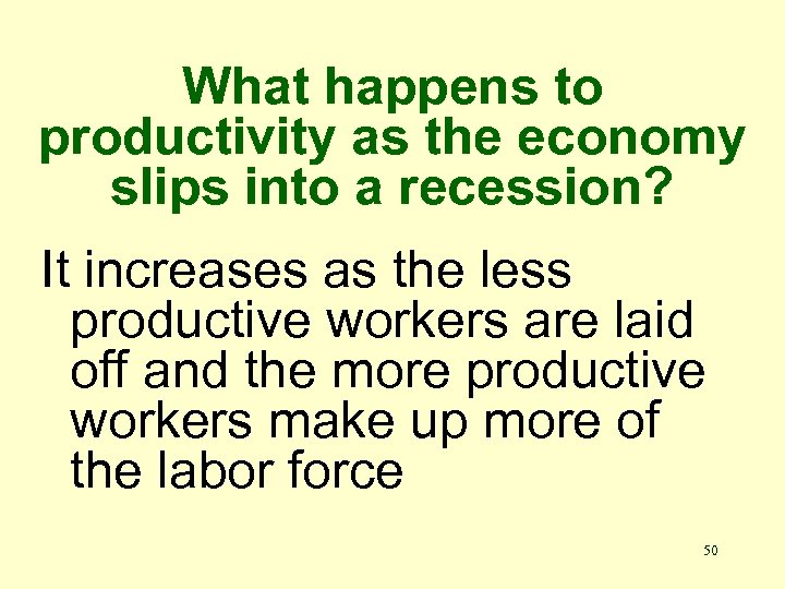 What happens to productivity as the economy slips into a recession? It increases as