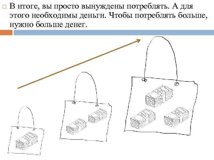  В итоге, вы просто вынуждены потреблять. А для этого необходимы деньги. Чтобы потреблять