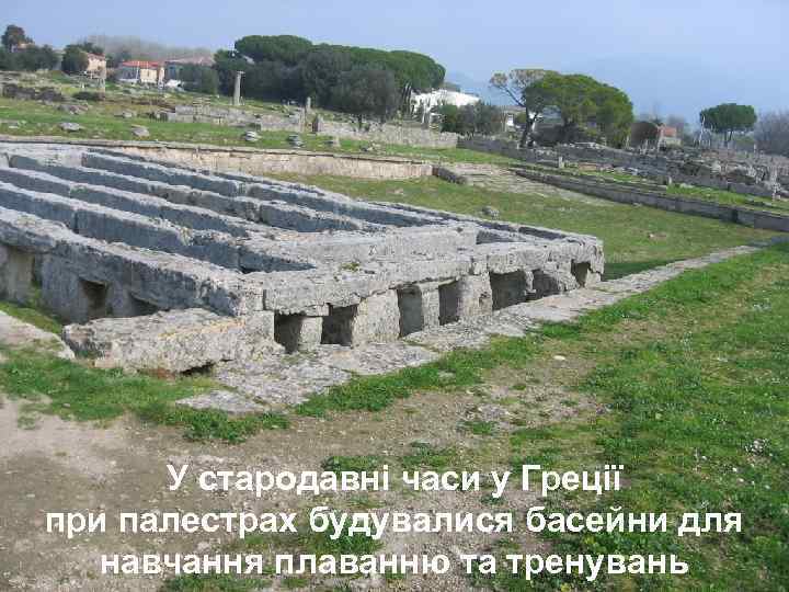 У стародавні часи у Греції при палестрах будувалися басейни для навчання плаванню та тренувань