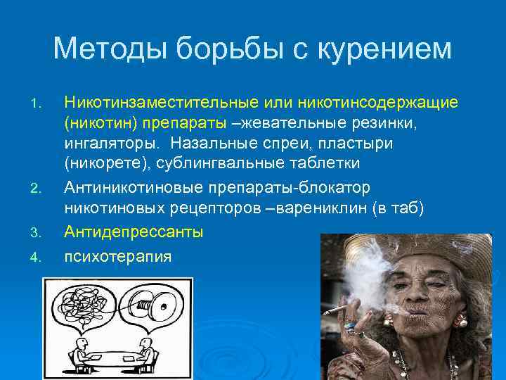 Методы борьбы с курением 1. 2. 3. 4. Никотинзаместительные или никотинсодержащие (никотин) препараты –жевательные