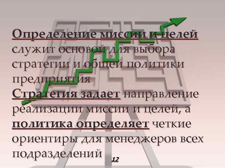 Определение миссии и целей служит основой для выбора стратегии и общей политики предприятия Стратегия