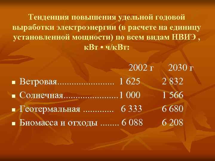 Тенденция повышения удельной годовой выработки электроэнергии (в расчете на единицу установленной мощности) по всем