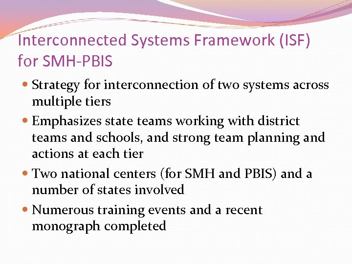 Interconnected Systems Framework (ISF) for SMH-PBIS Strategy for interconnection of two systems across multiple