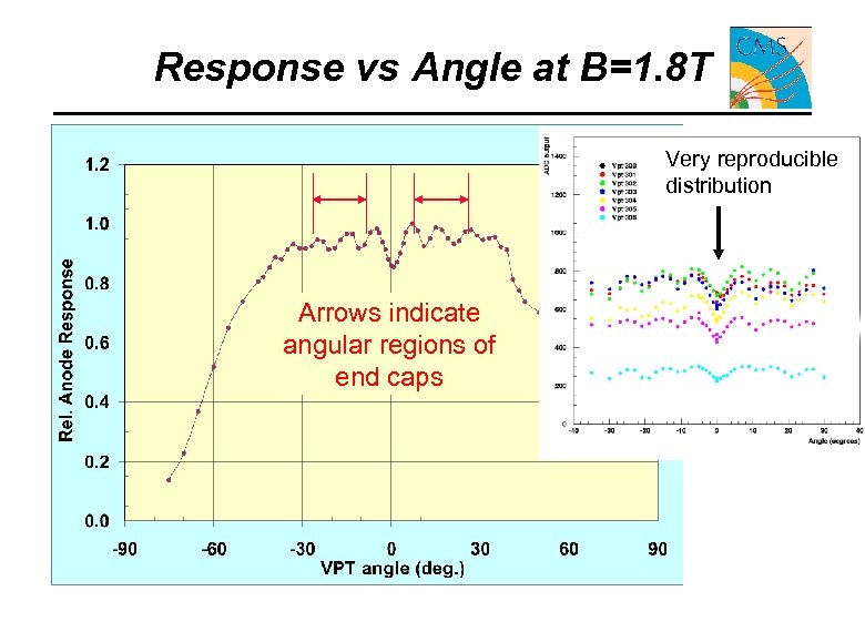 Response vs Angle at B=1. 8 T Very reproducible distribution Arrows indicate angular regions