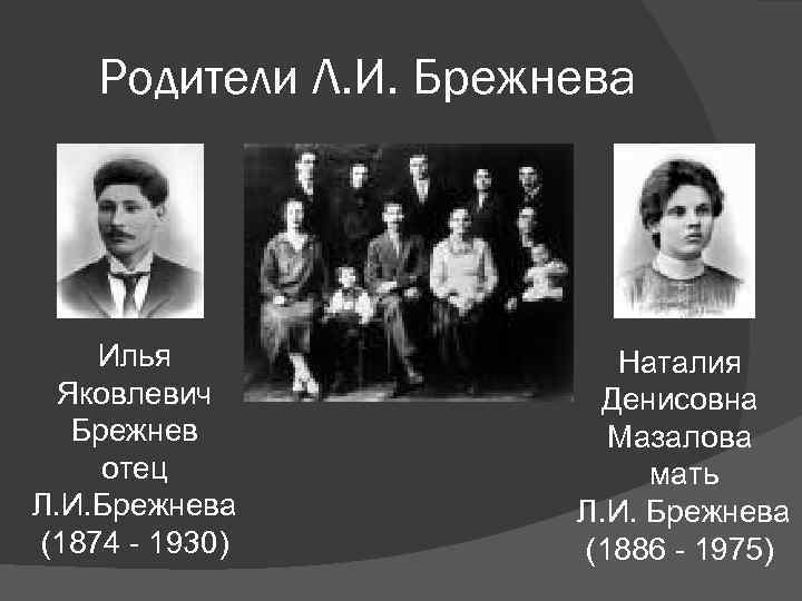 Родители Л. И. Брежнева Илья Яковлевич Брежнев отец Л. И. Брежнева (1874 - 1930)