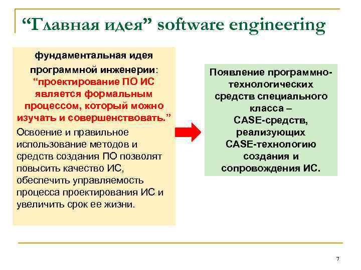 “Главная идея” software engineering фундаментальная идея программной инженерии: “проектирование ПО ИС является формальным процессом,