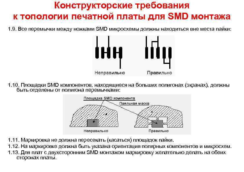 Конструкторские требования к топологии печатной платы для SMD монтажа 1. 9. Все перемычки между