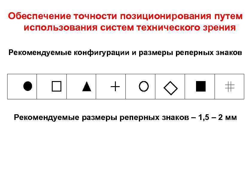 Обеспечение точности позиционирования путем использования систем технического зрения Рекомендуемые конфигурации и размеры реперных знаков