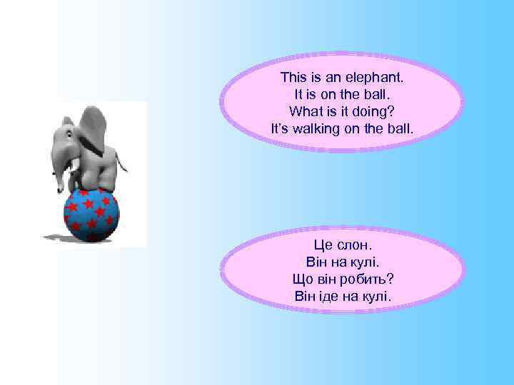 This is an elephant. It is on the ball. What is it doing? It’s