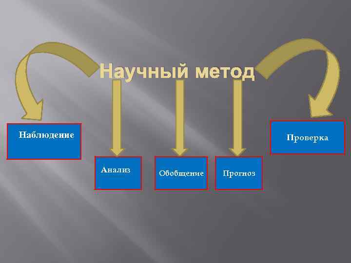 Научный метод Наблюдение Проверка Анализ Обобщение Прогноз 