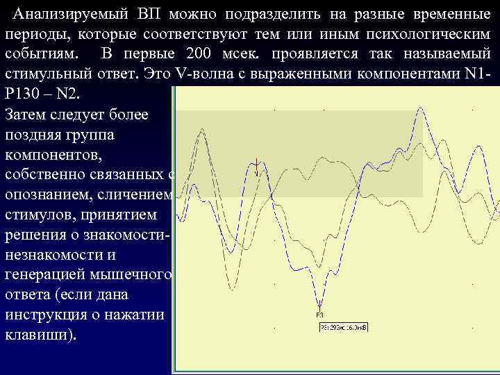 Анализируемый ВП можно подразделить на разные временные периоды, которые соответствуют тем или иным психологическим