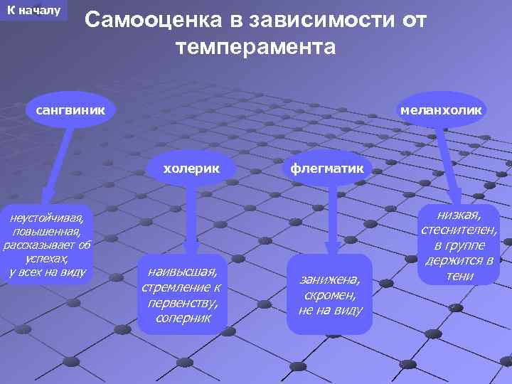 К началу Самооценка в зависимости от темперамента сангвиник меланхолик холерик неустойчивая, повышенная, рассказывает об