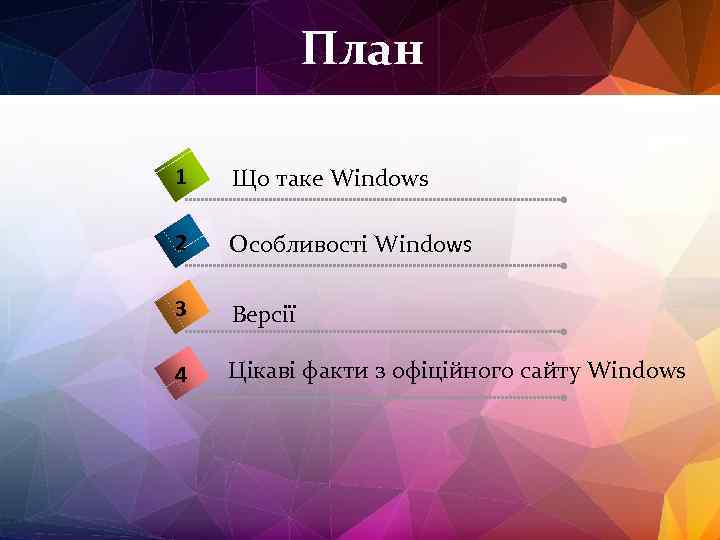 План 1 Що таке Windows 2 Особливості Windows 3 Версії 4 Цікаві факти з