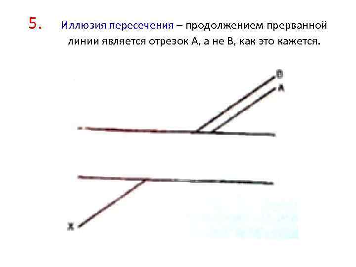 5. Иллюзия пересечения – продолжением прерванной линии является отрезок А, а не В, как