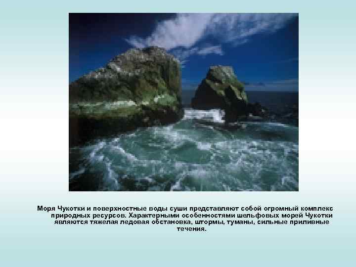 Моря Чукотки и поверхностные воды суши представляют собой огромный комплекс природных ресурсов. Характерными особенностями