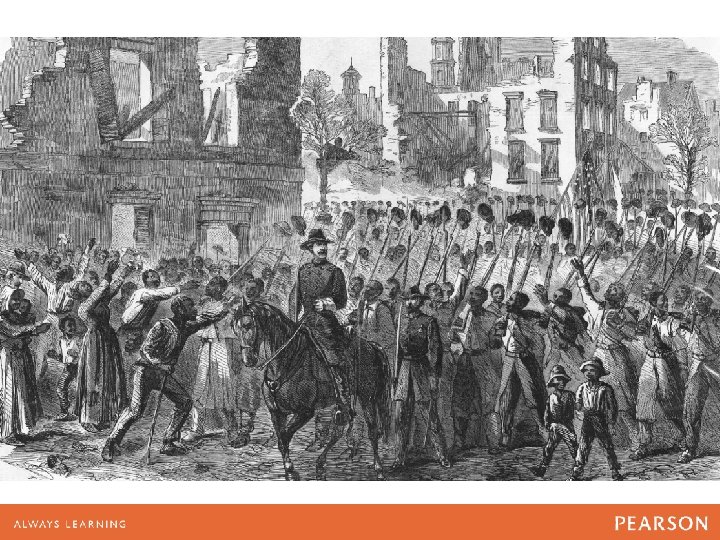 The 55 th Massachusetts Colored Regiment is shown entering Charleston, February 21, 1865, greeted