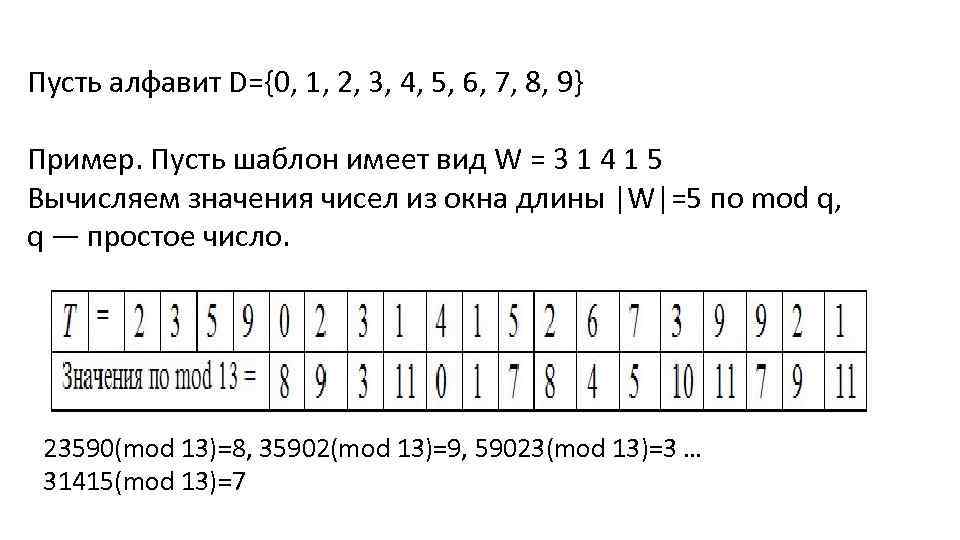 Пусть алфавит D={0, 1, 2, 3, 4, 5, 6, 7, 8, 9} Пример. Пусть