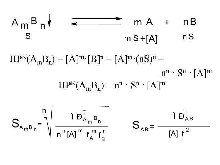 ПРK(Am. Bn) = [A]m·[B]n = [A]m·(n. S)n = nn · Sn · [A]m ПРK(Am.