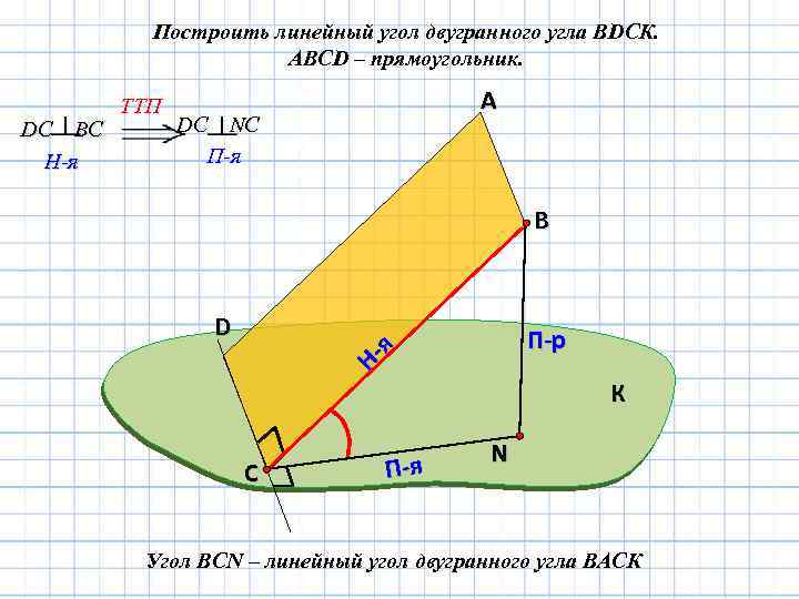 Линейный угол. Построить линейный угол двугранного угла BDCK ABCD-прямоугольник. Линейный угол двугранного угла прямоугольника. Построение двугранного угла. Построение линейного угла.