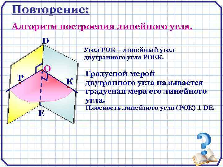 Линейный угол двугранного угла рисунок