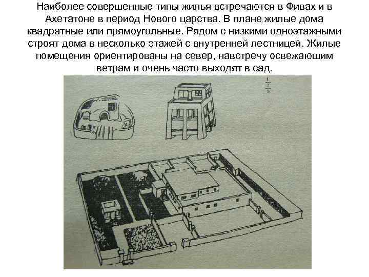 Наиболее совершенные типы жилья встречаются в Фивах и в Ахетатоне в период Нового царства.