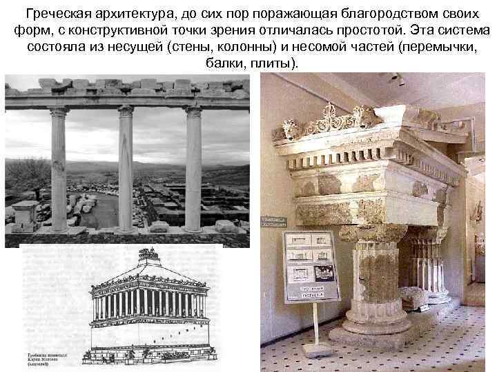 Греческая архитектура, до сих поражающая благородством своих форм, с конструктивной точки зрения отличалась простотой.