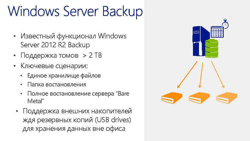  • Известный функционал Windows Server 2012 R 2 Backup • Поддержка томов >