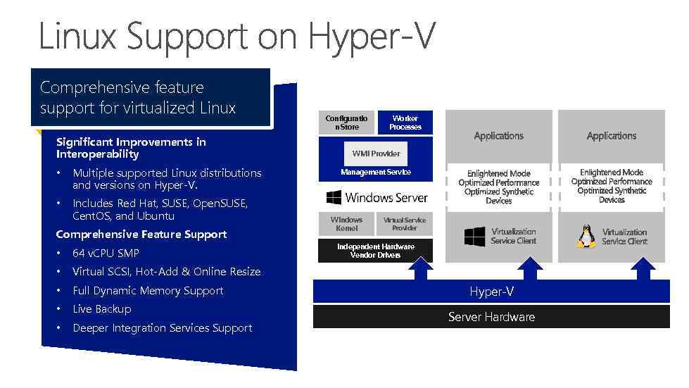 Comprehensive feature support for virtualized Linux Significant Improvements in Interoperability • Multiple supported Linux