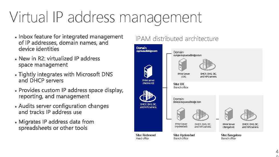 Virtual IP address management • Provides network fault tolerance and continuous availability when network