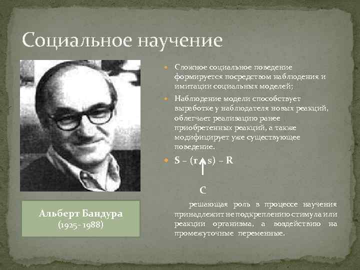 Социальное научение Сложное социальное поведение формируется посредством наблюдения и имитации социальных моделей; Наблюдение модели