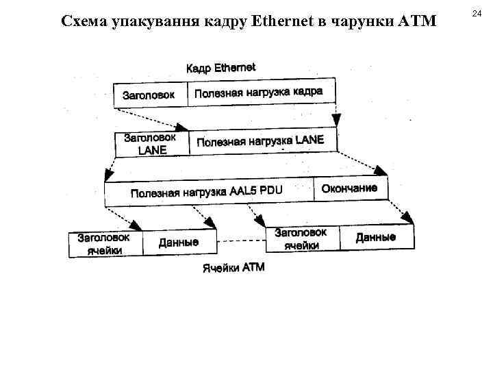 Схема упакування кадру Ethernet в чарунки ATM 24 