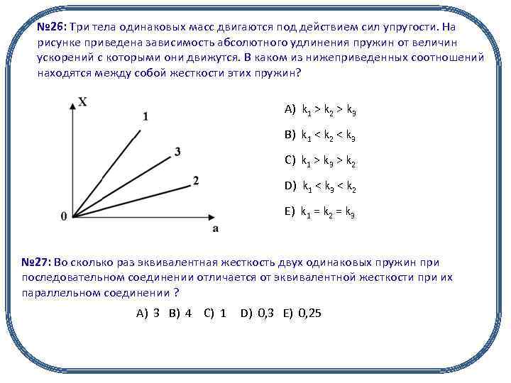 № 26: Три тела одинаковых масс двигаются под действием сил упругости. На рисунке приведена