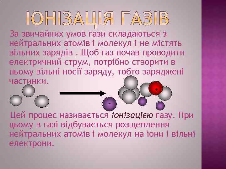 За звичайних умов гази складаються з нейтральних атомів і молекул і не містять вільних