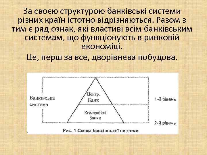 За своєю структурою банкiвськi системи рiзних країн iстотно вiдрiзняються. Разом з тим є ряд