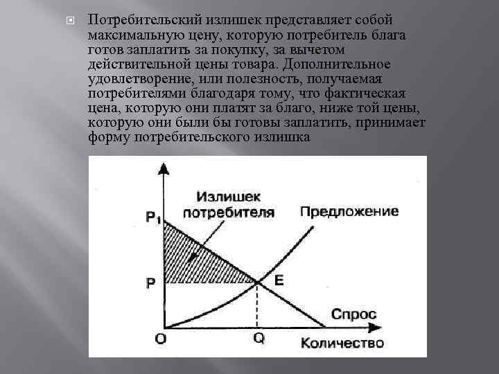  Потребительский излишек представляет собой максимальную цену, которую потребитель блага готов заплатить за покупку,