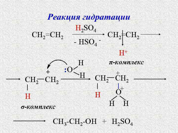 Реакция гидратации H 2 SO 4 CH 2=CH 2 - HSO 4 - CH